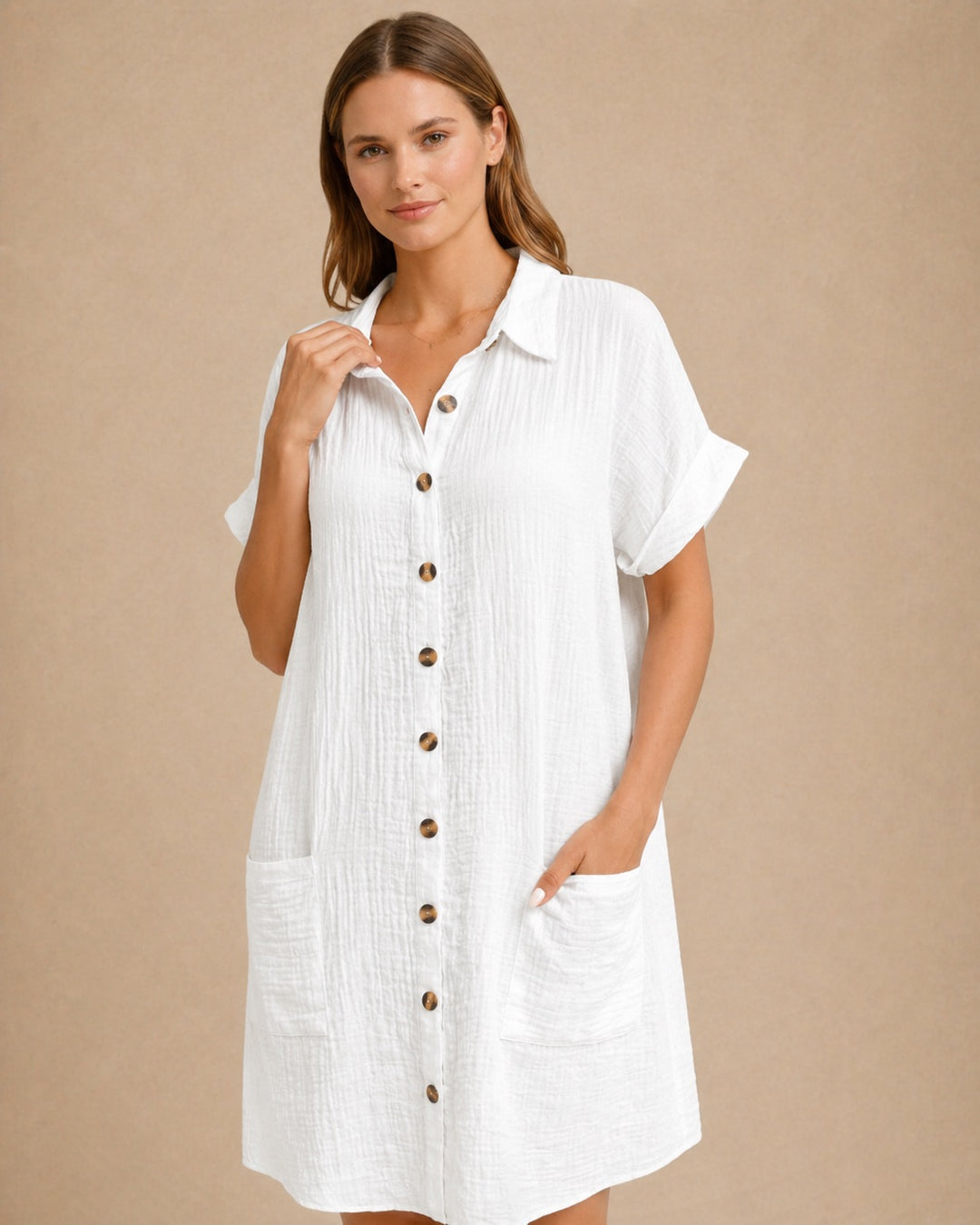 Maren | Women Button Front Short-Sleeve Summer Beach Dress