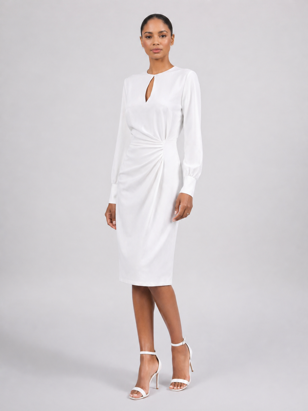 Caliora | Women Long-Sleeve Formal Midi Dress