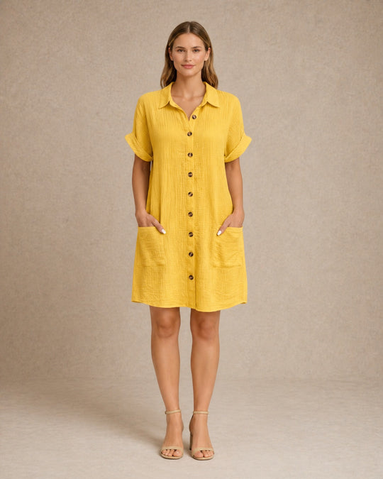 Maren | Women Button Front Short-Sleeve Summer Beach Dress