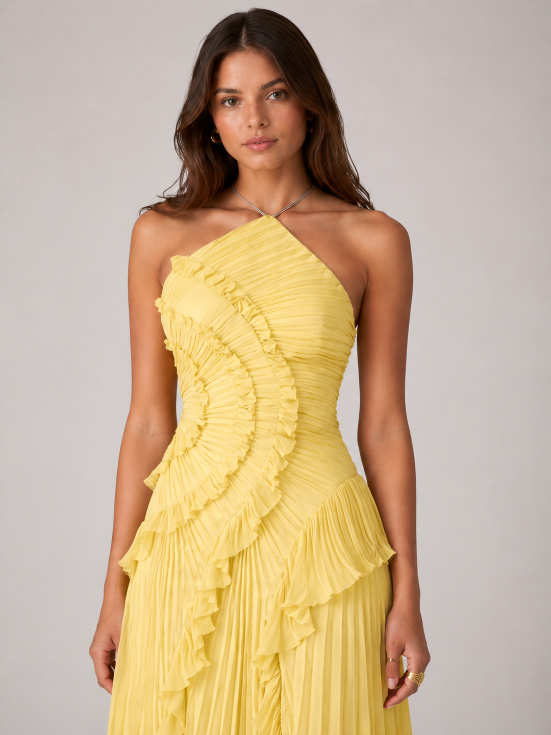Imogen | Women Sleeveless Halter Backless Ruffled Maxi Summer Wedding-Guest Dress