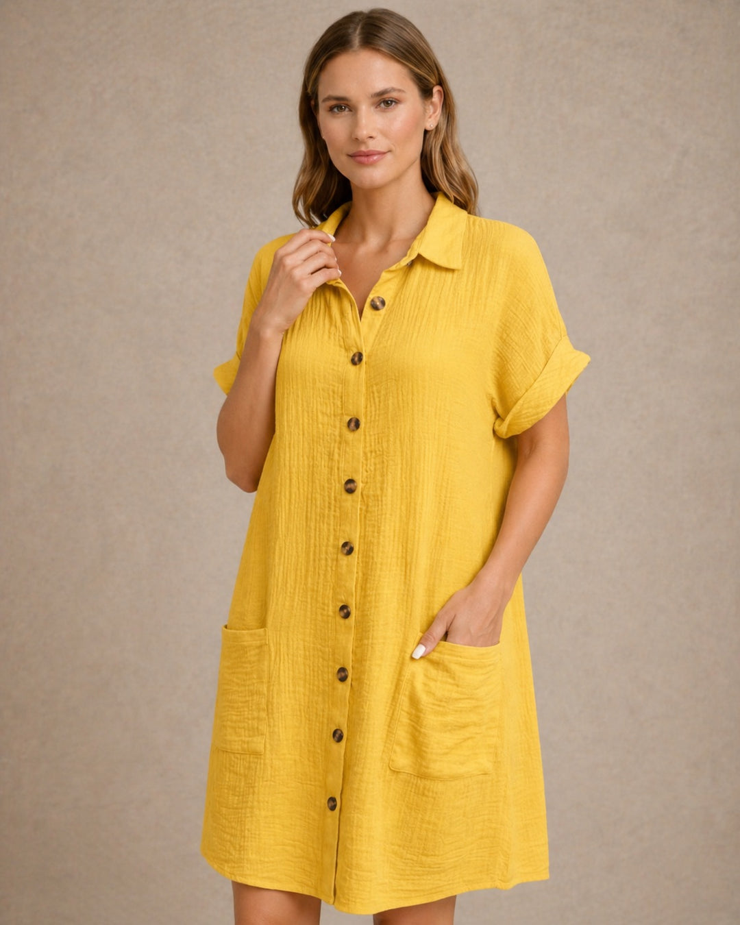 Maren | Women Button Front Short-Sleeve Summer Beach Dress