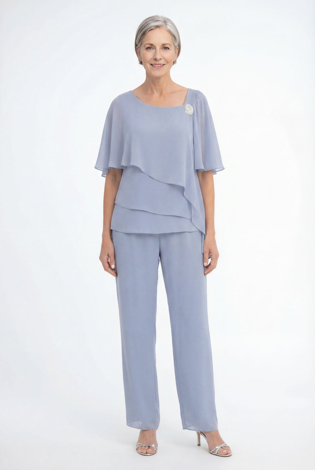 Women Elegant Formal 2 Piece Set – Overlay Top &amp; Trouser