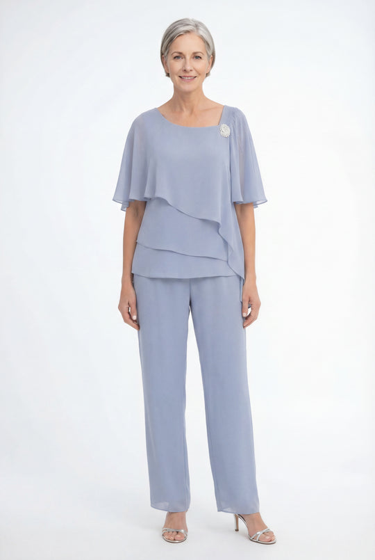 Women Elegant Formal 2 Piece Set – Overlay Top &amp; Trouser