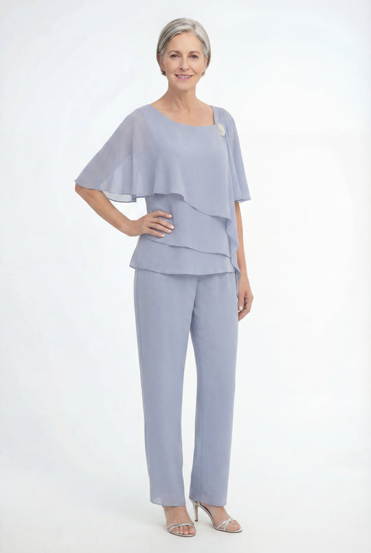 Women Elegant Formal 2 Piece Set – Overlay Top &amp; Trouser