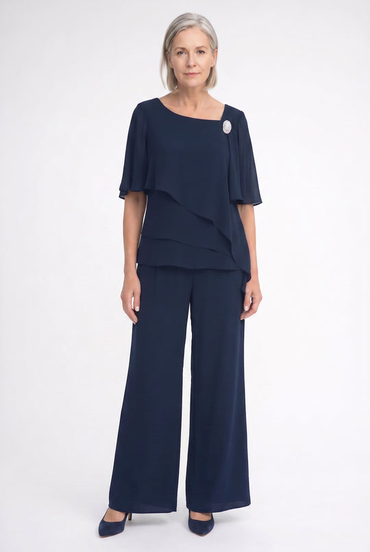 Women Elegant Formal 2 Piece Set – Overlay Top &amp; Trouser