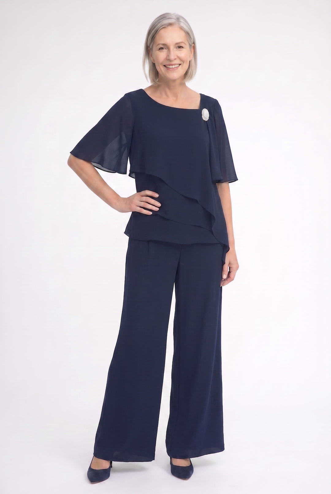 Women Elegant Formal 2 Piece Set – Overlay Top &amp; Trouser
