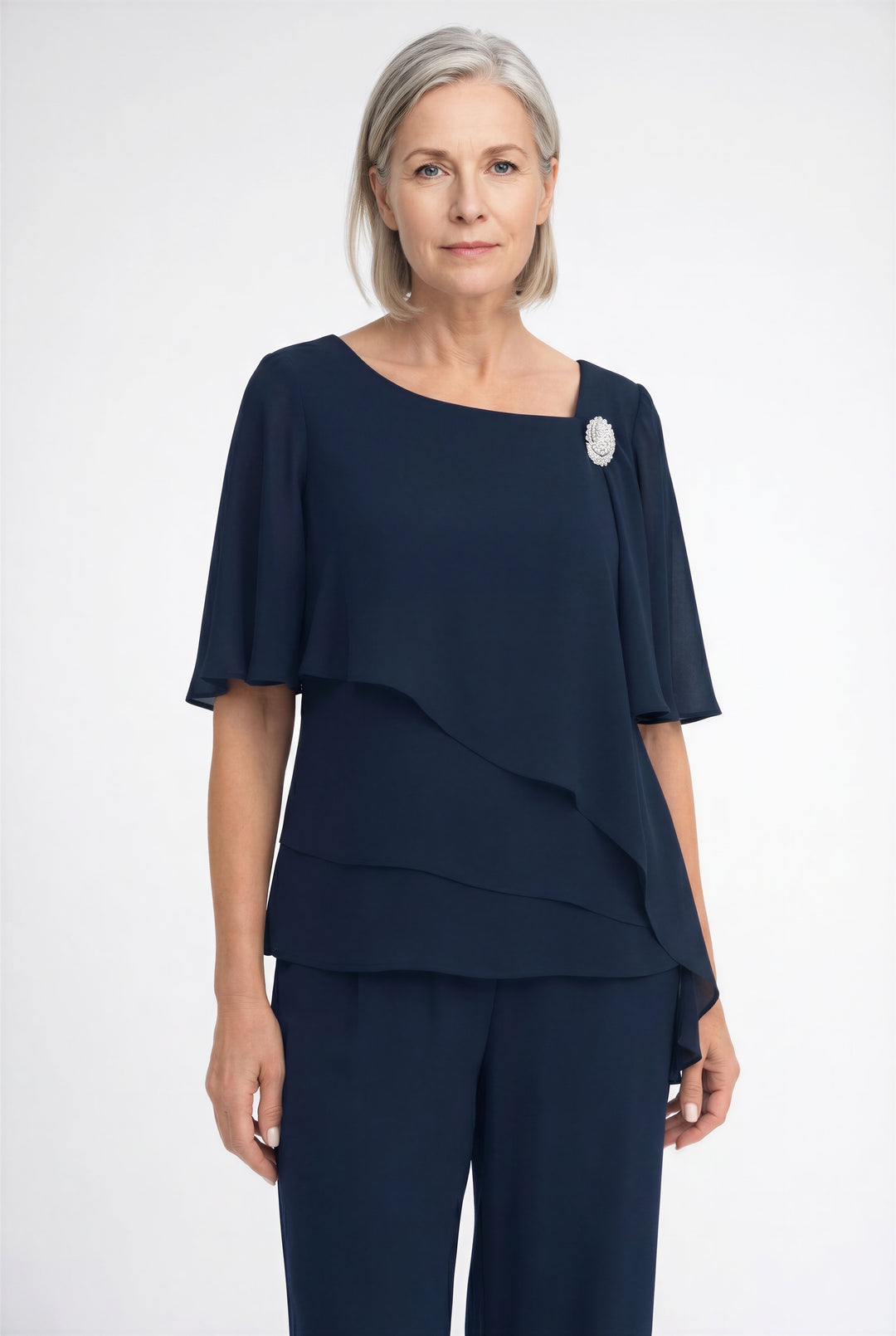 Women Elegant Formal 2 Piece Set – Overlay Top &amp; Trouser