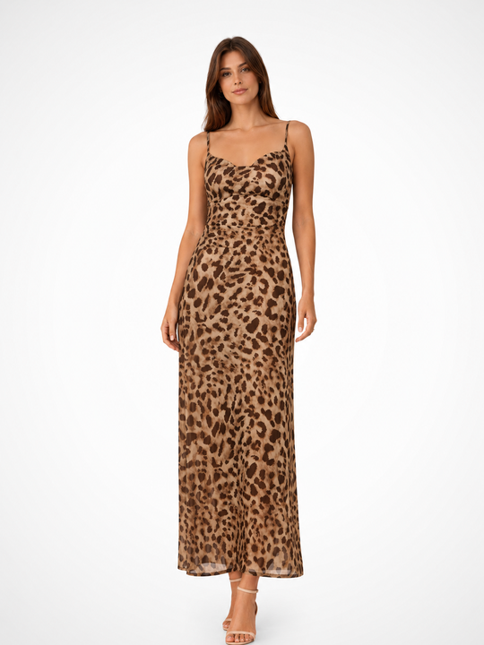 Victoria | Women Leopard Print Spaghetti Strap Backless Maxi Summer Dress
