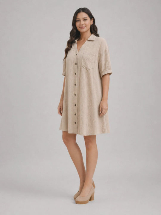 Rosalind | Women Short-Sleeve Button Up Shirt Midi Dress